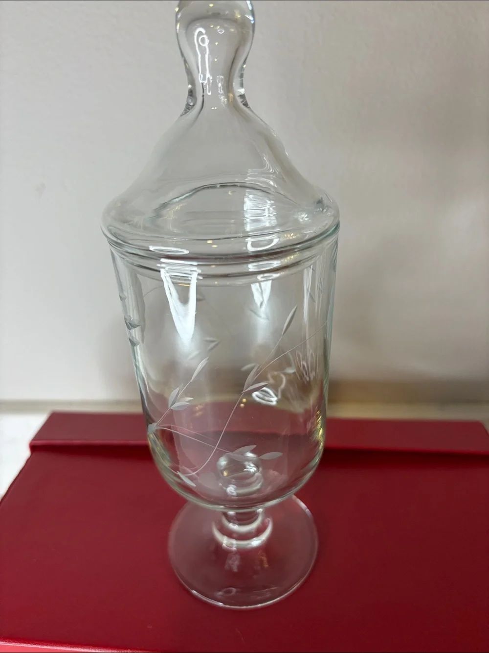 Princess House Heritage Collection Etched Glass Apothecary Jar with Lid Clear